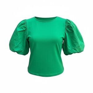 A New Day Green Puff Sleeve Top Womenâs Small | Short Sleeve Statement Blouse